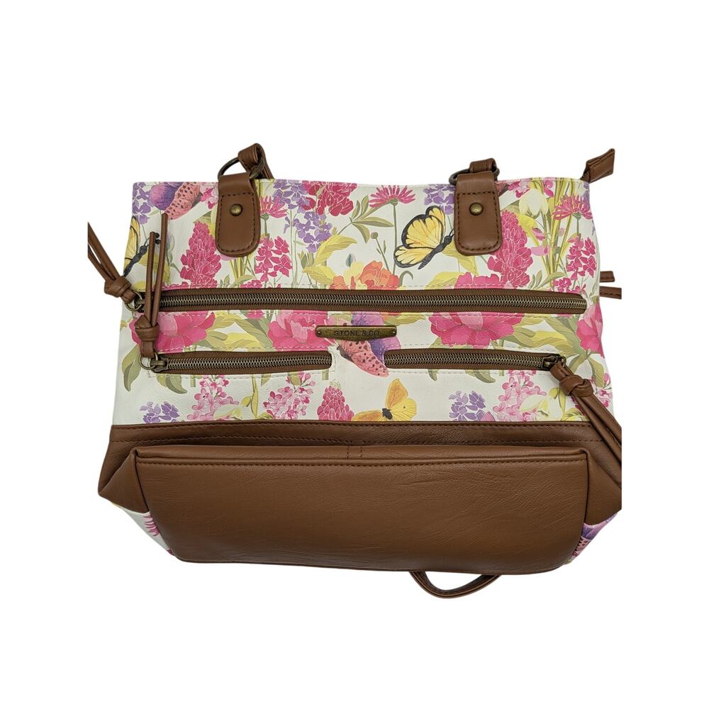 Stone & Co Floral Butterfly Print Faux Leather Tote Bag